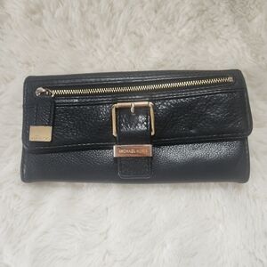Michael Kors Black Pebbled Leather Flap Wallet
